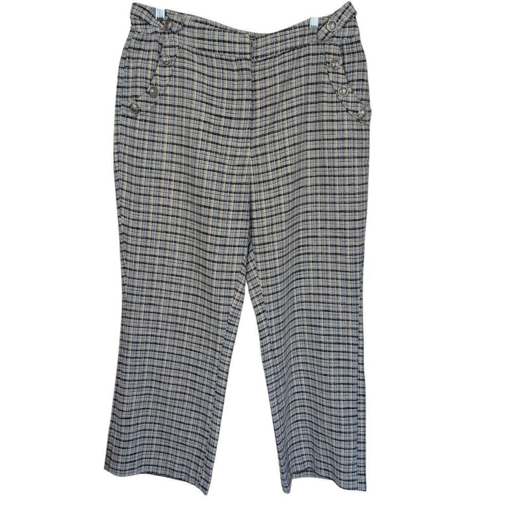 Bcbgeneration Large Pants Tweed Woven Blue Cream Crop High Rise Silver Buttons